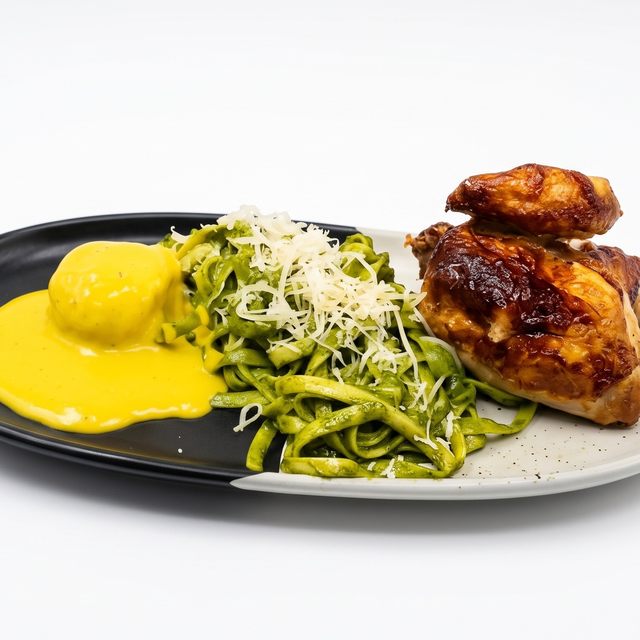 Tallarines Verdes a la Brasa [Peruvian Pesto Pasta & Rotisserie Chicken].