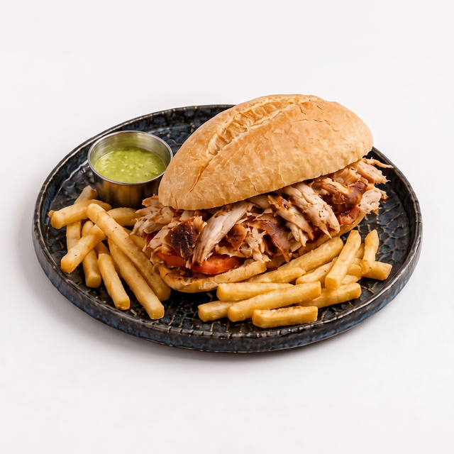 Pan con Pollo a la Brasa [Rotisserie Chicken Sandwich].